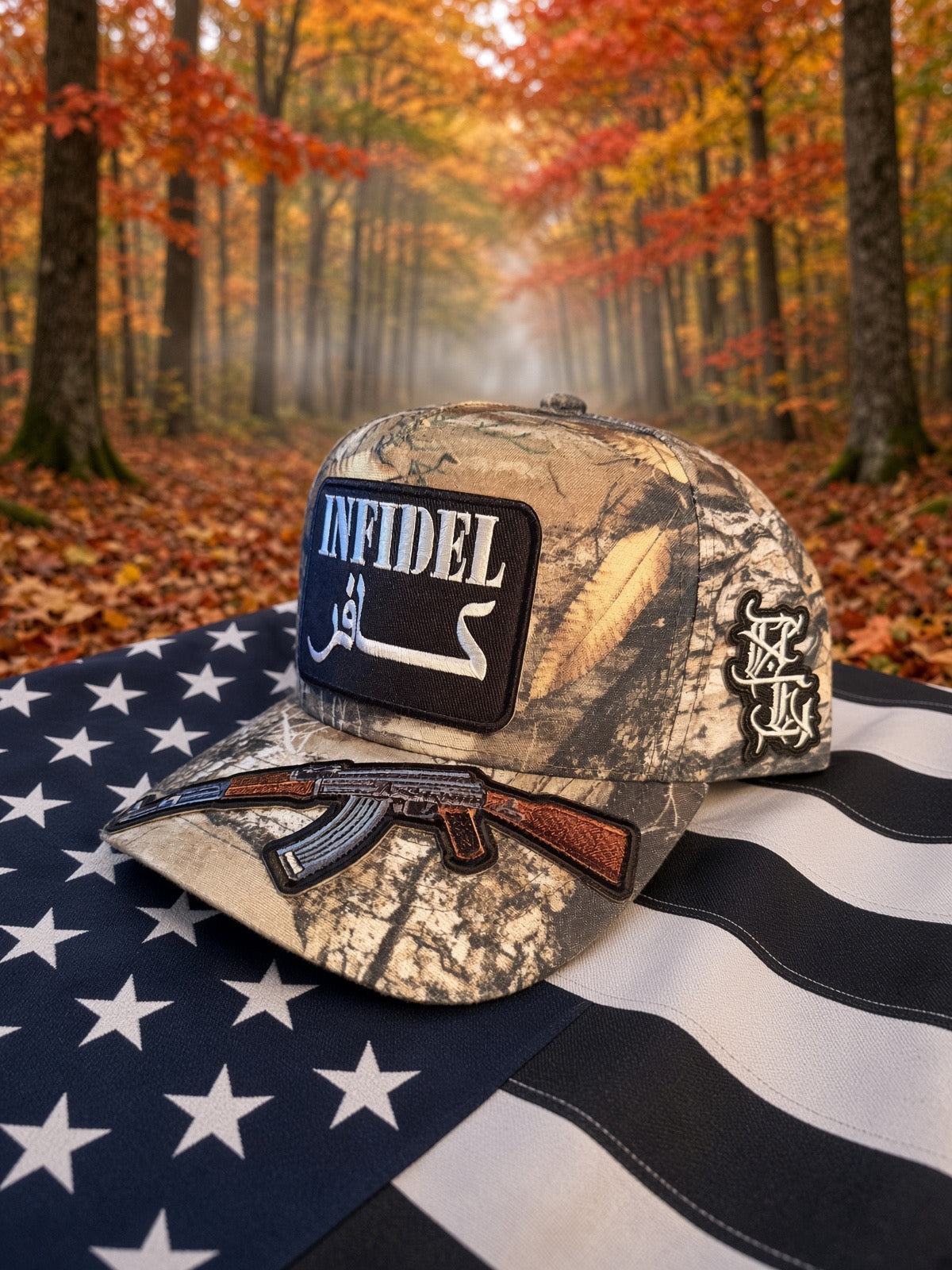 The Backwoods Infidel — Realtree Camo mesh back Trucker Hat