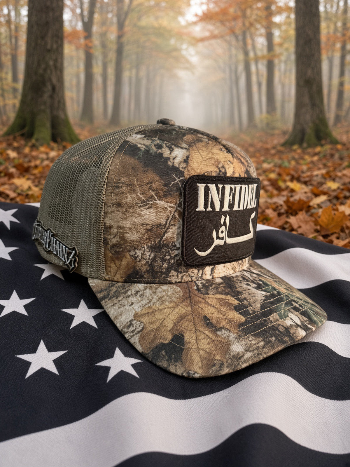 The Backwoods Infidel — Realtree Camo mesh back Trucker Hat