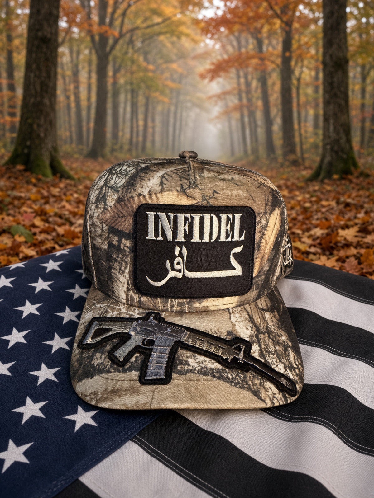 The Backwoods Infidel — Realtree Camo mesh back Trucker Hat