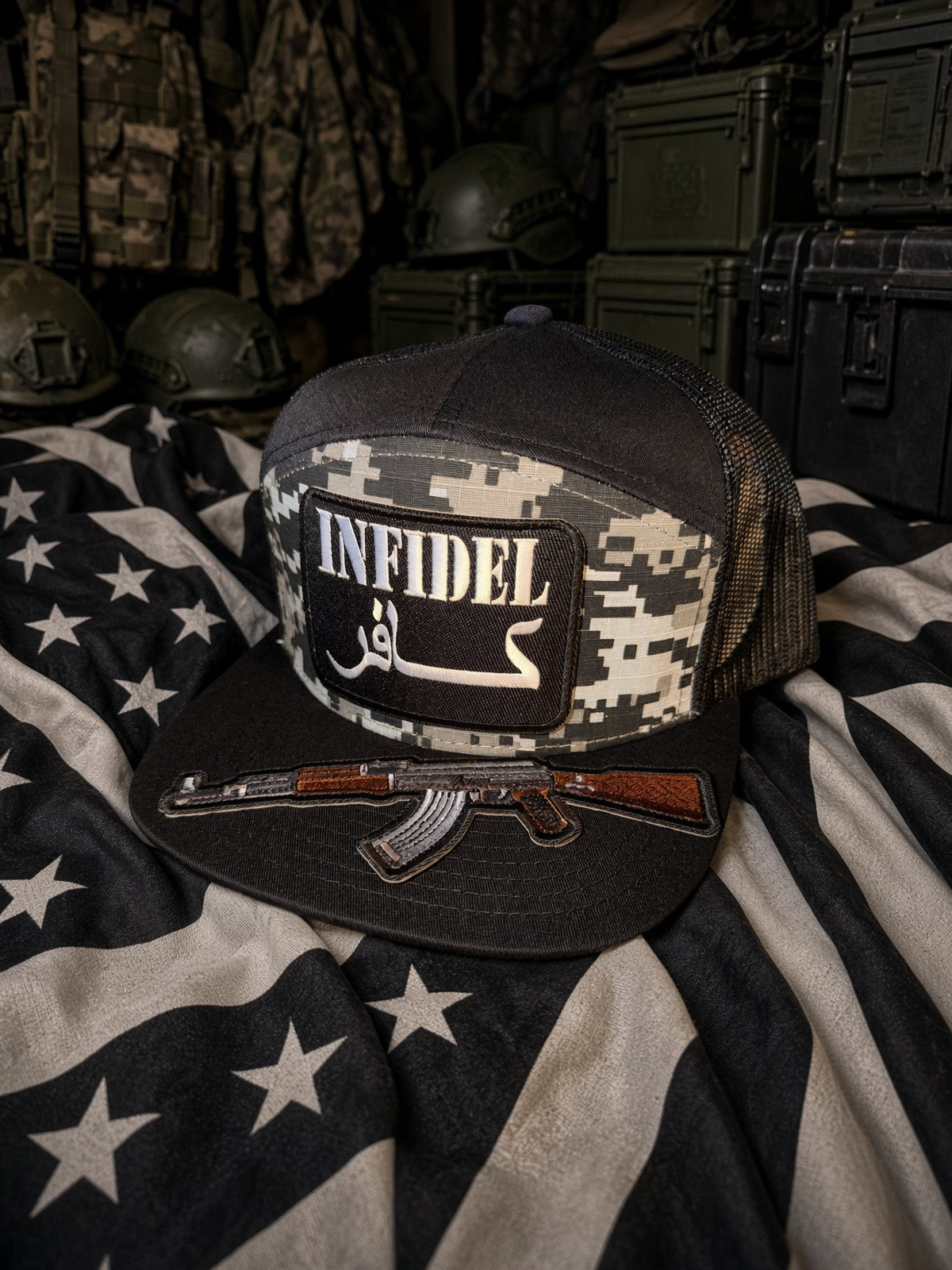 The Digital Infidel — 7 panel, Flat Bill Trucker Hat