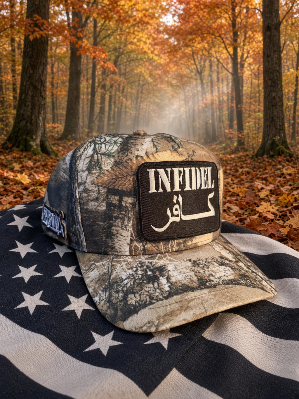 The Backwoods Infidel — Realtree Camo mesh back Trucker Hat