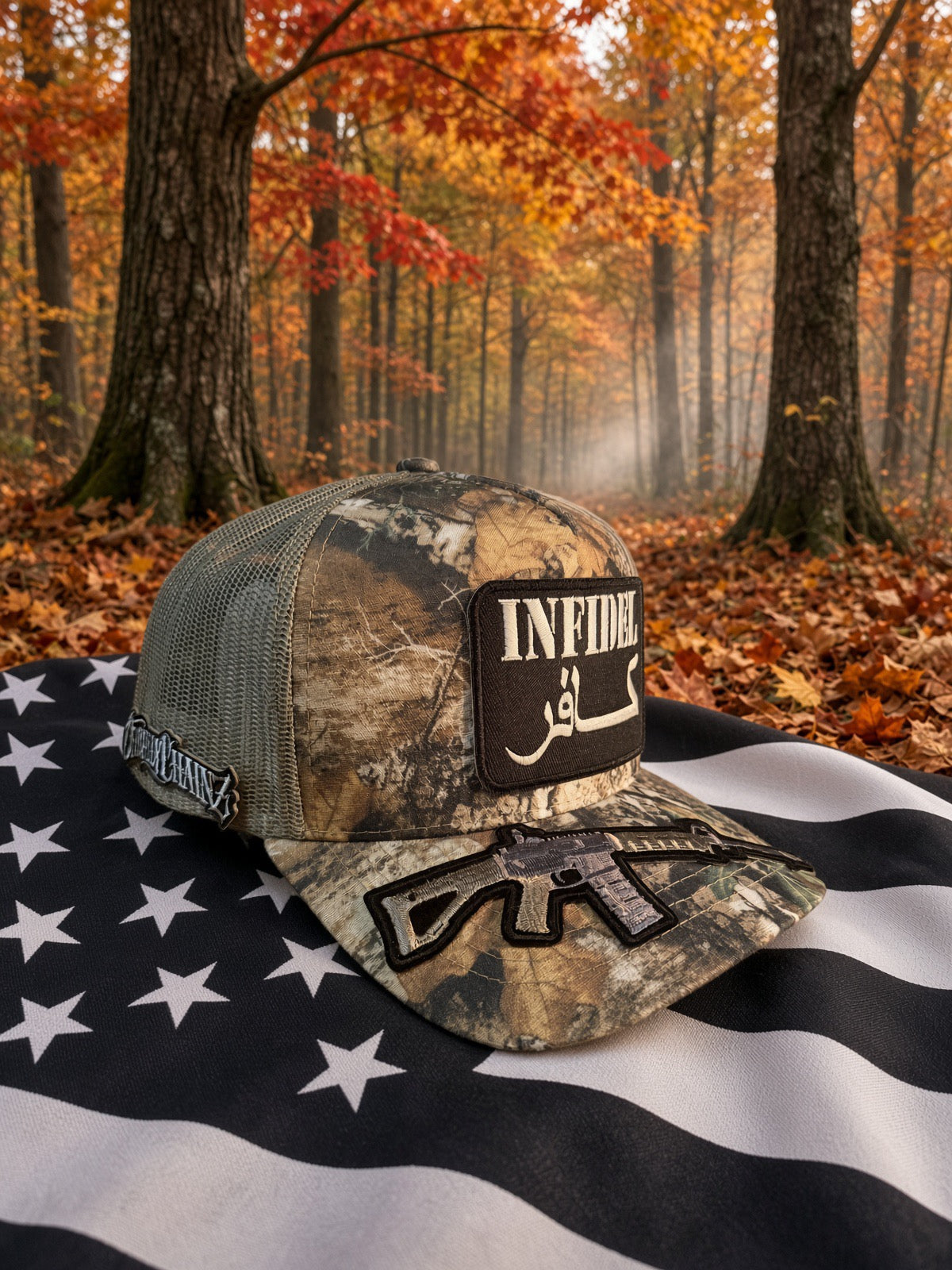 The Backwoods Infidel — Realtree Camo mesh back Trucker Hat