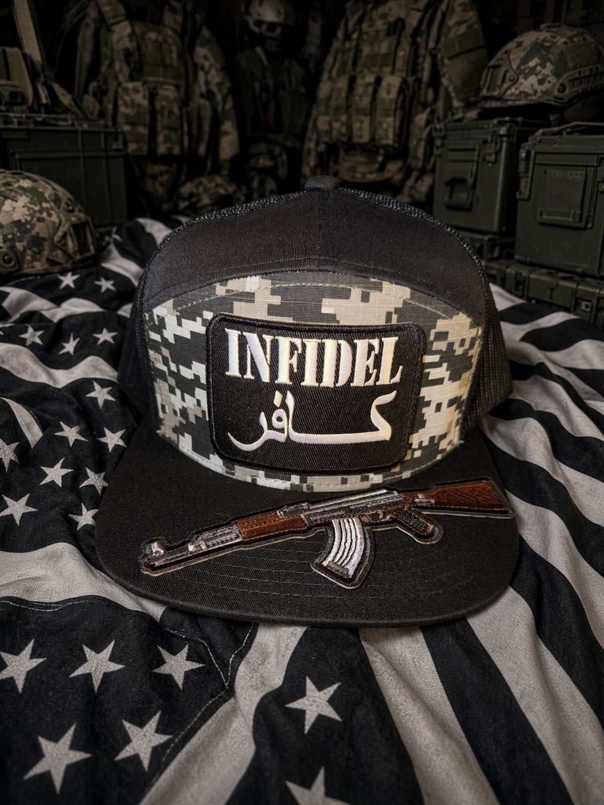 The Digital Infidel — 7 panel, Flat Bill Trucker Hat
