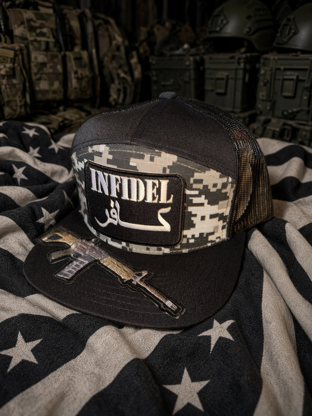 The Digital Infidel — 7 panel, Flat Bill Trucker Hat