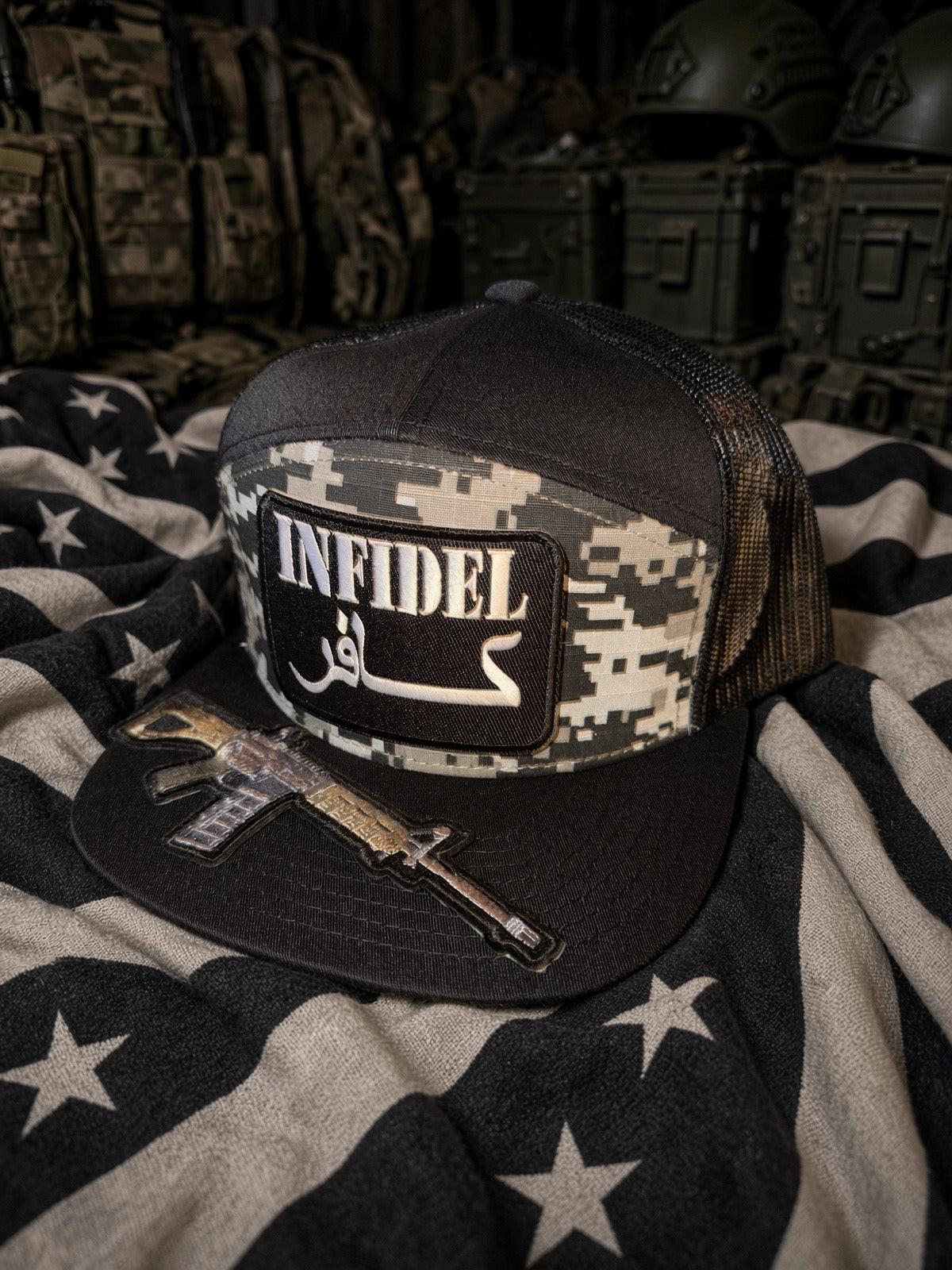 The Digital Infidel — 7 panel, Flat Bill Trucker Hat