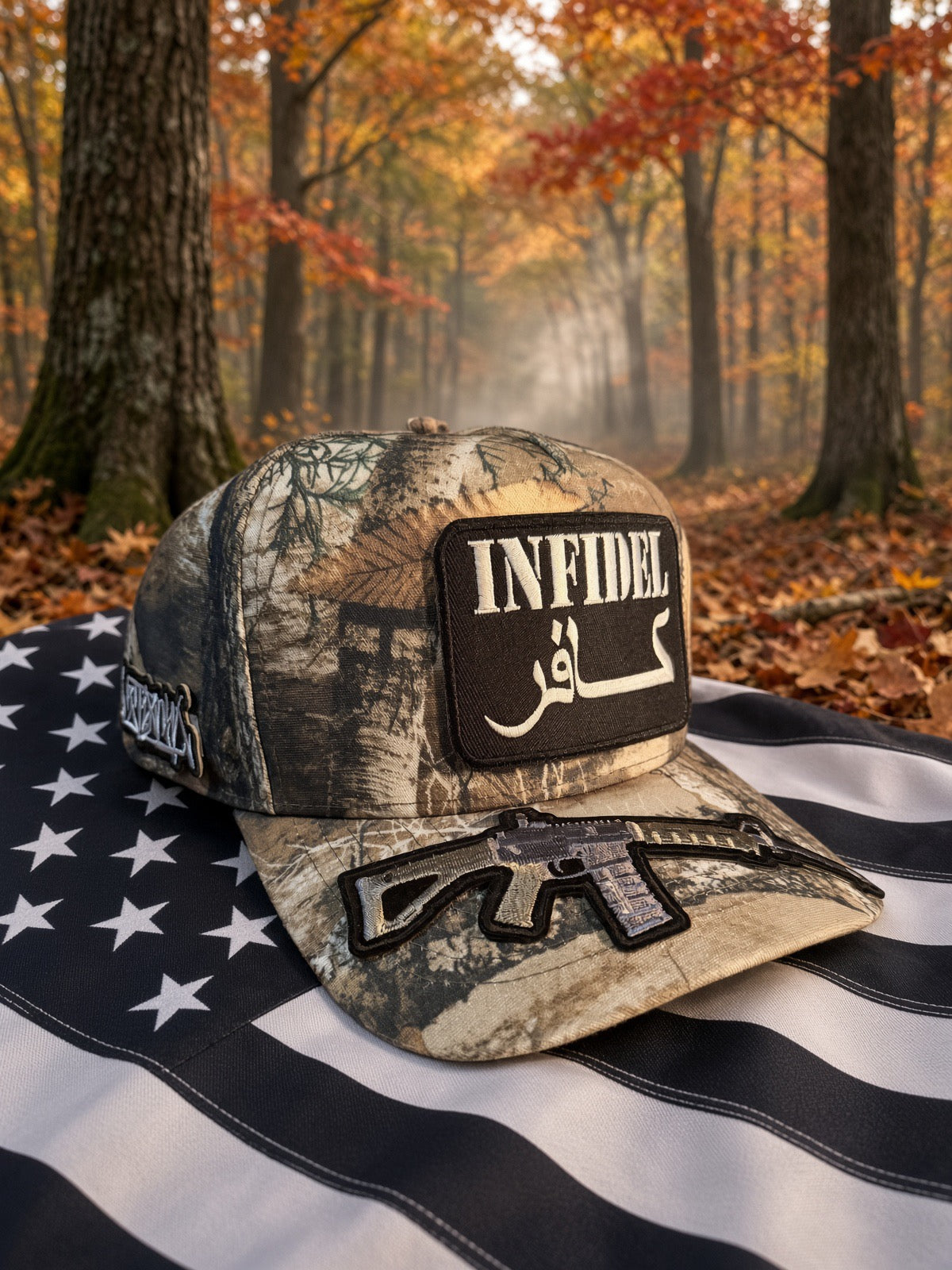 The Backwoods Infidel — Realtree Camo mesh back Trucker Hat