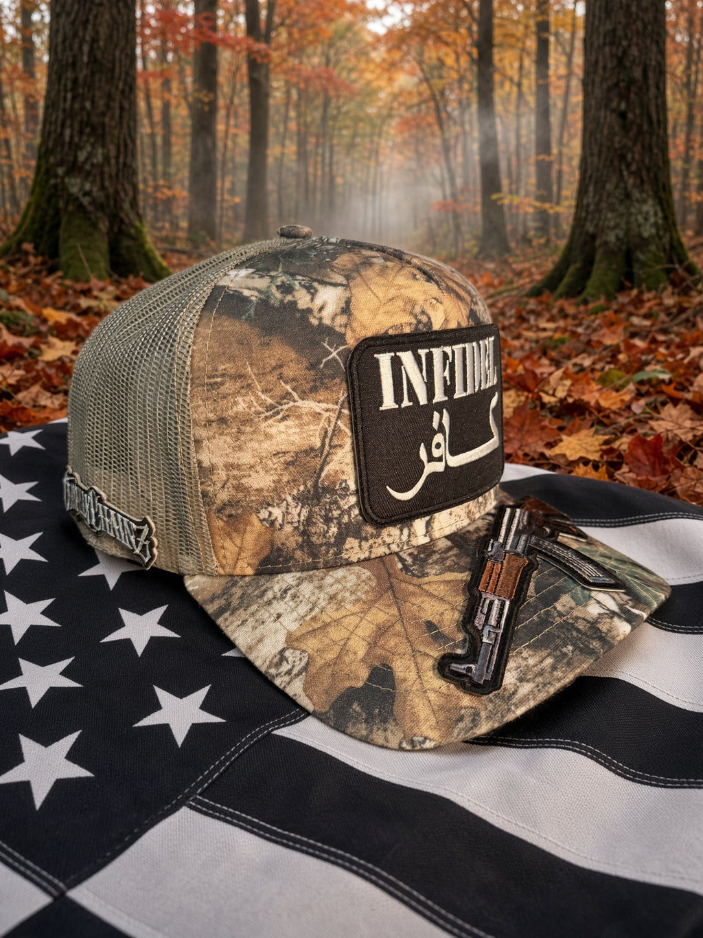 The Backwoods Infidel — Realtree Camo mesh back Trucker Hat
