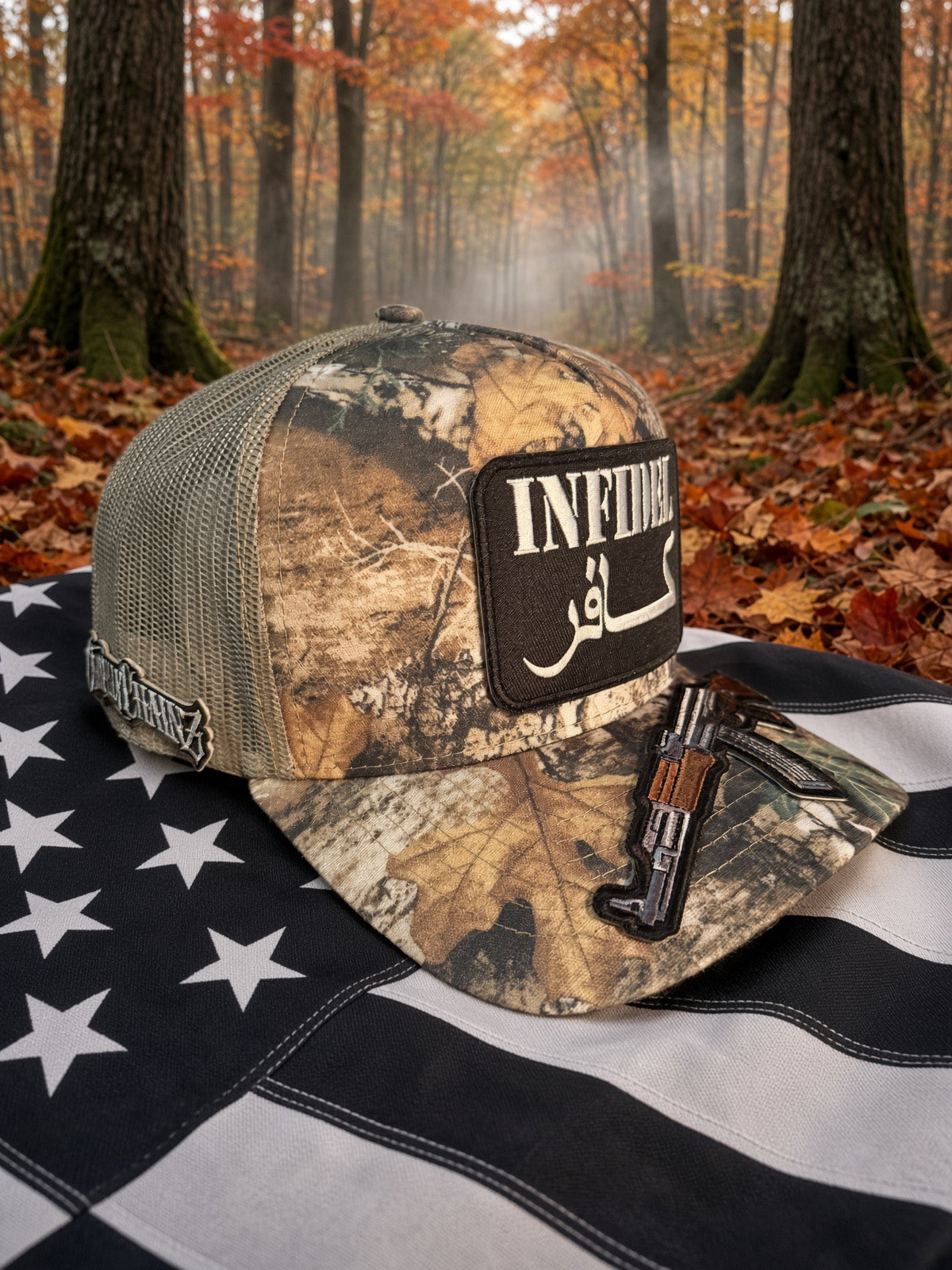 The Backwoods Infidel — Realtree Camo mesh back Trucker Hat
