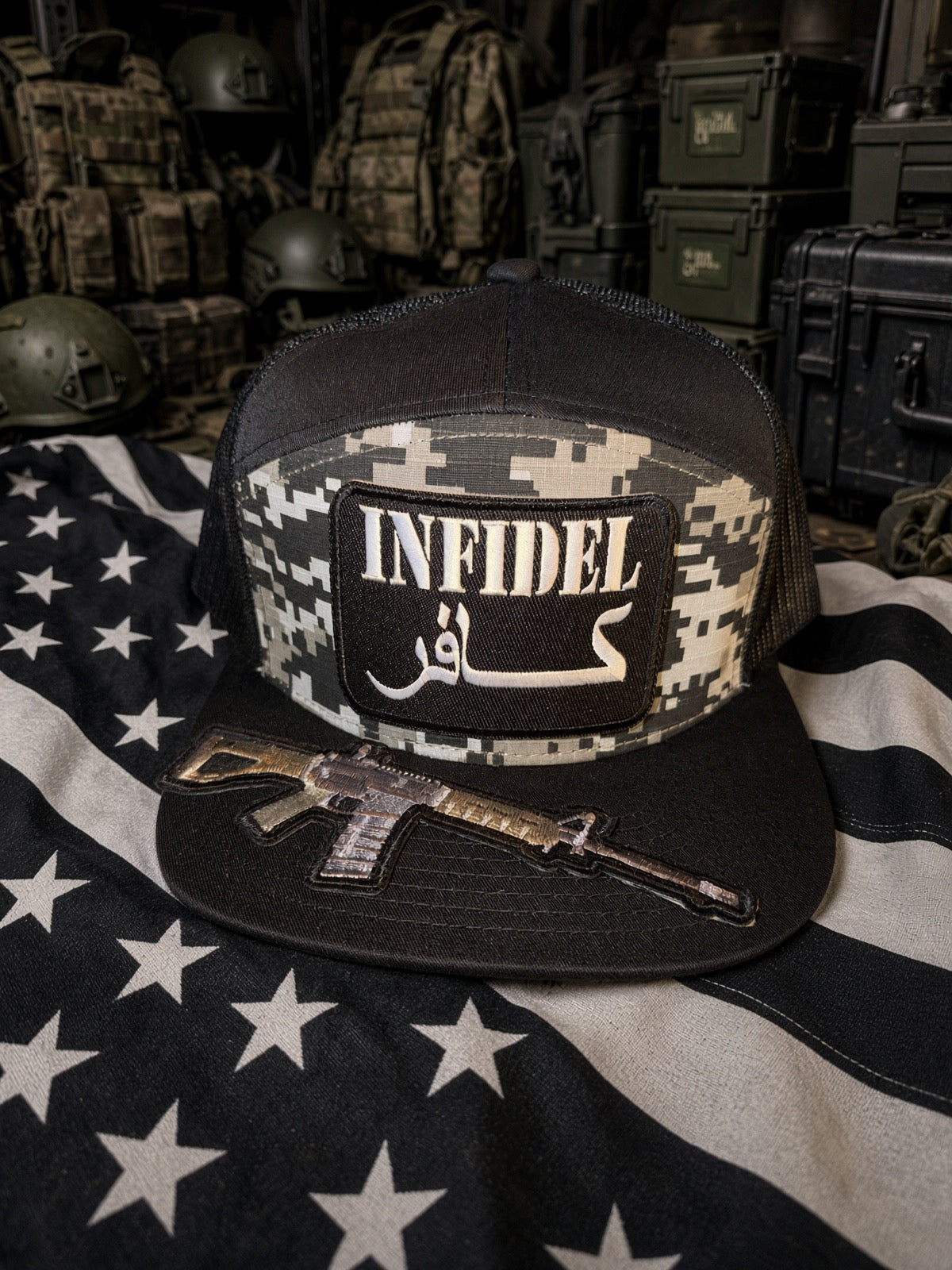 The Digital Infidel — 7 panel, Flat Bill Trucker Hat
