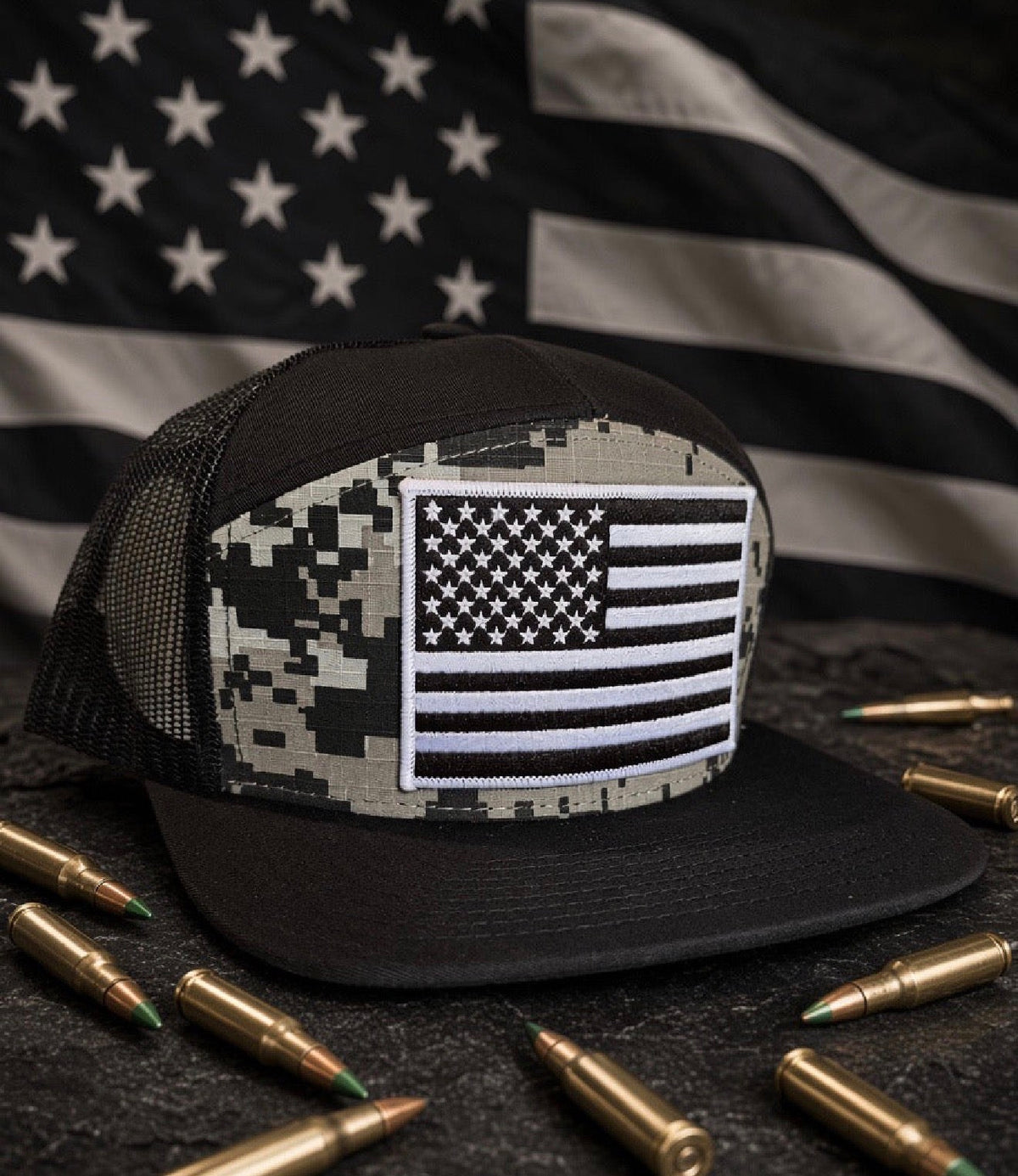 The Digital American — 7 panel Flat Bill Trucker Hat