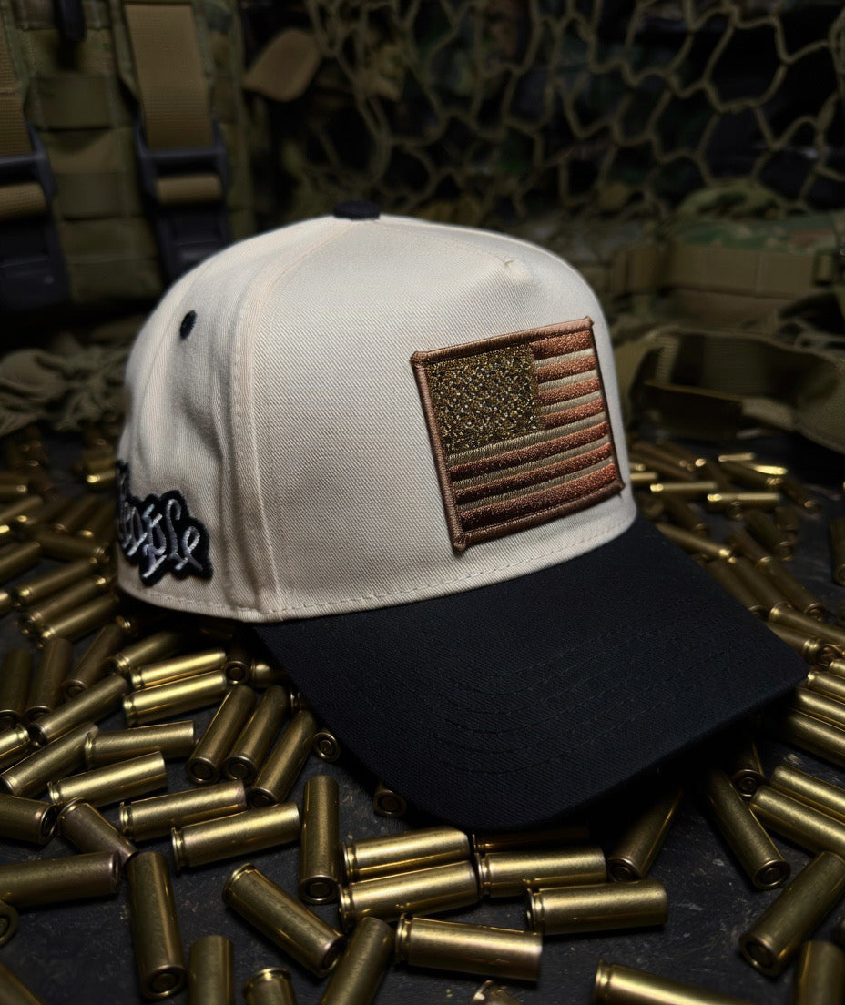 White and Burnt Redd we the people Hat