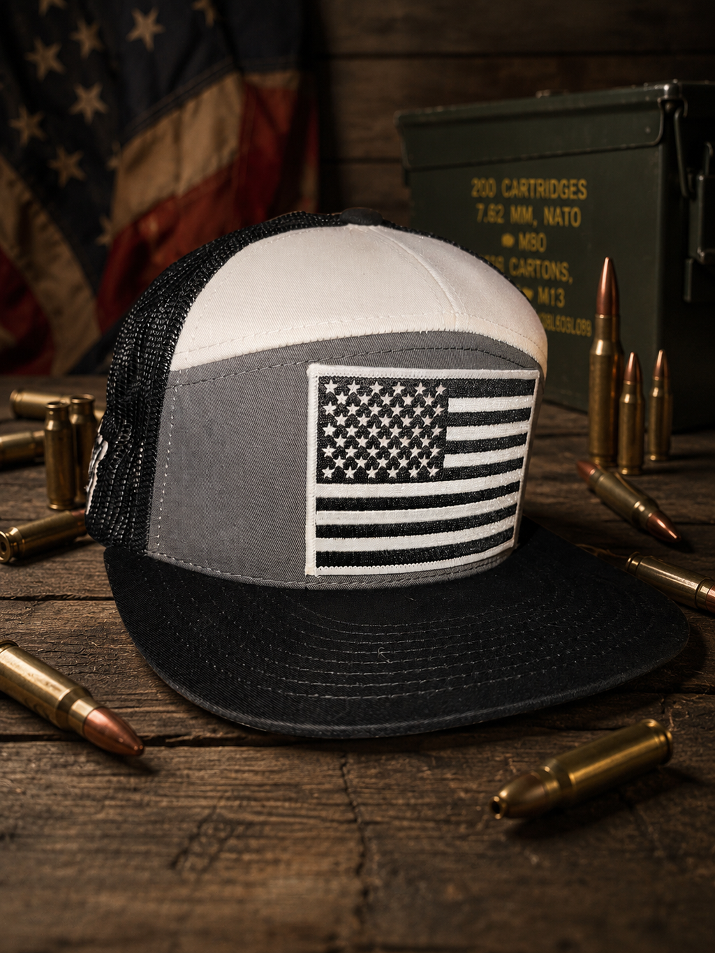 Grey white black 7panel American (fuckstick)