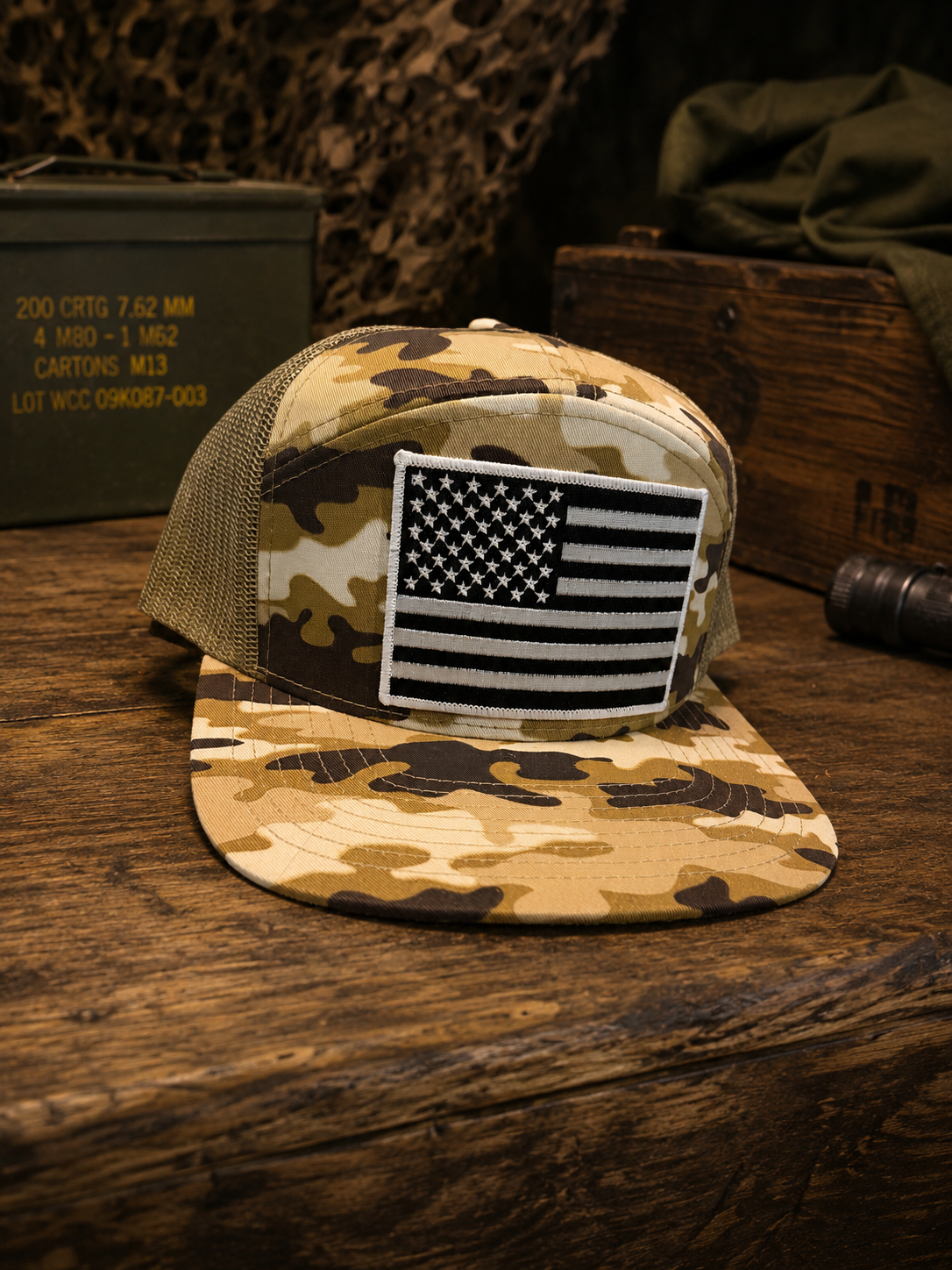 Brown camo America 7panel hat
