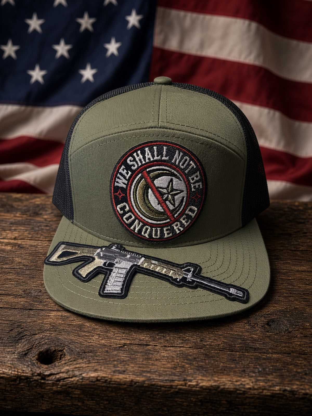 THE UNCONQUERED-OD green/black mesh back 7panel